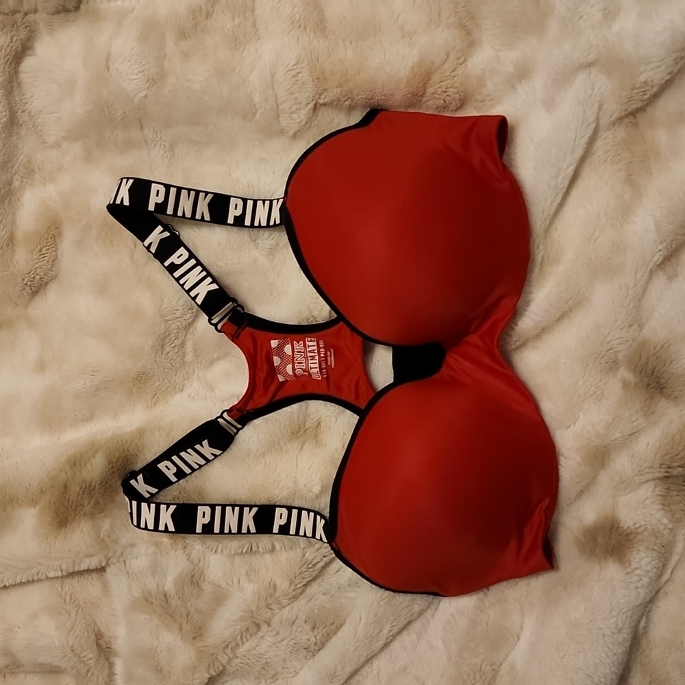 PINK Victoria's Secret Red Pushup Padded Sports Bra